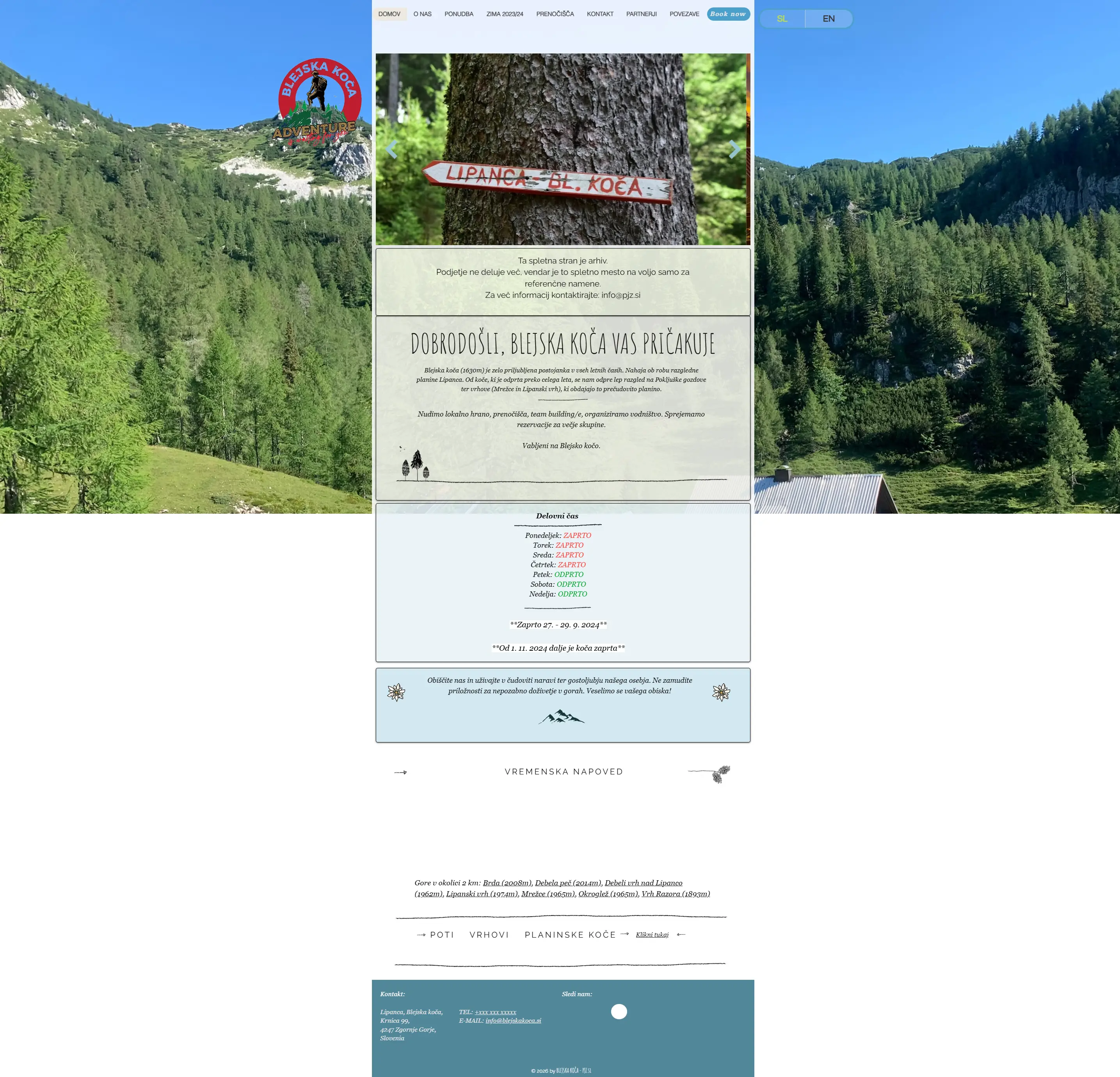 Blejska Koca website on desktop